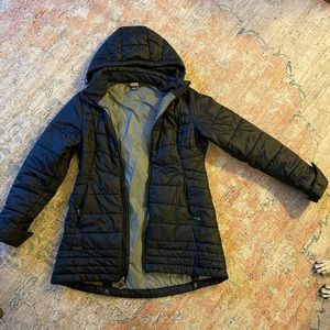 Outdoor Research puffer black coat with hoody that detaches